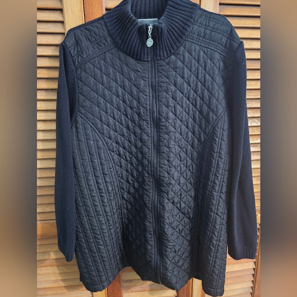 Catherines Quilted Zip Front Sweater Jacket 1X (18/20) Cozy Casual Layer Plus